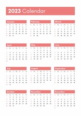 Pocket calendar on 2023 year. Vertical view. Week starts from Sunday. Vector template calendar for business on white background.