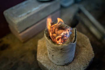 Traditional silver melting at small factory.