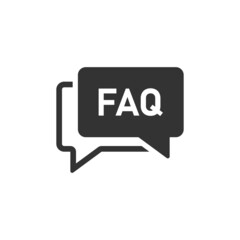 Faq speech bubble icon in flat style. Question vector illustration on white isolated background. Communication sign business concept.