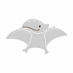 Cute grey dinosaur in scandinavian style. Funny cartoon dino for kids cards, baby shower, t-shirt, birthday invitation, house interior. Bohemian childish vector illustration.