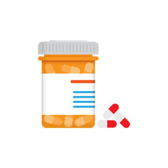 Pill bottle icon in flat style. Medical capsules vector illustration on white isolated background. Pharmacy sign business concept.