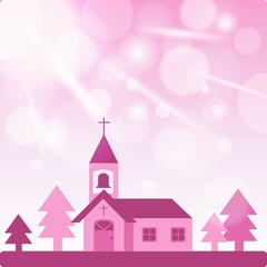 A Church in Wedding Day, in Pink Background