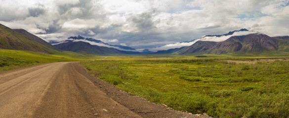 USA, Alaska. Panoramic view of the Dalton Highway to Prudhoe Bay on the North Slope.