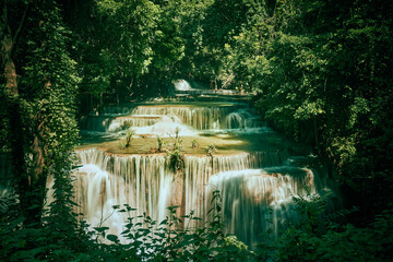 The beautiful waterfall in deep forest. Srinakarin Dam National Park.Huay Mae Kamin waterfall. Kanchanaburi, Thailand
