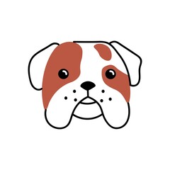 Cute dogs face avatar. Funny bulldog puppy face. Pups head portrait. Adorable doggy snout. Sweet amusing pets muzzle. Flat vector illustration isolated on white background
