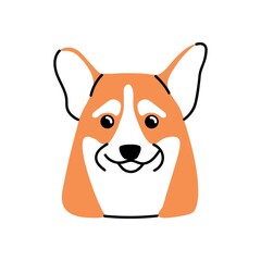 Cute dogs face avatar. Adorable doggy head portrait. Puppy snout of Corgi breed. Lovely funny pups muzzle. Purebred canine animal. Flat vector illustration of pet isolated on white background