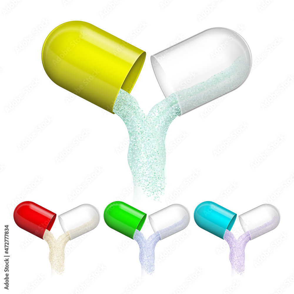 Canvas Prints pharmacy medicament opened capsules set vector. open multicolored capsules with falling pharmaceutic