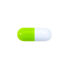 Close up of Medicine capsule green and white isolated on white background with clipping path include for design usage purpose