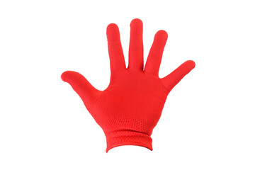 Obraz premium Red Glove with action gesture and open the palm of the hand isolated on white with clipping path include for design usage purpose