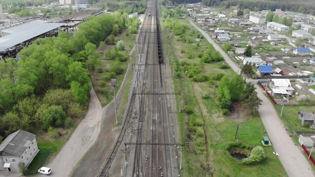 Aerial view of the railway (Strizhi, Kirov region, Russia)
