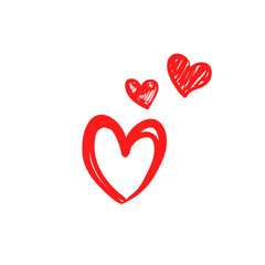 hand drawn red hearts isolated on white background, decorative design element, wedding, valentines day illustration.