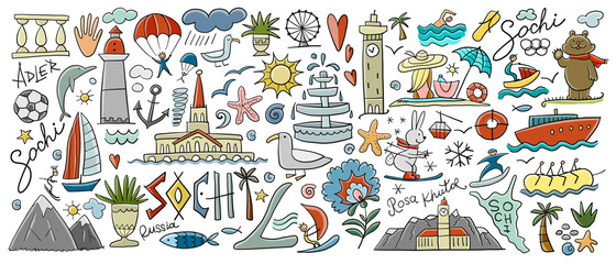 Travel to Sochi, Russian City on Black Sea. Tourism Concept. Horizontal Art frame for your design