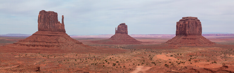 USA, Arizona. Panoramic view of the Mittens and Merrick Buttes in Monument Valley.