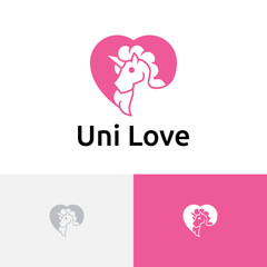 Cute Unicorn Love Heart Horse Horn Animal Logo