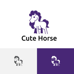 Fototapeta na wymiar Cute Little Horse Long Hair Simple Animal Logo