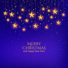 Merry christmas card with golden stars background