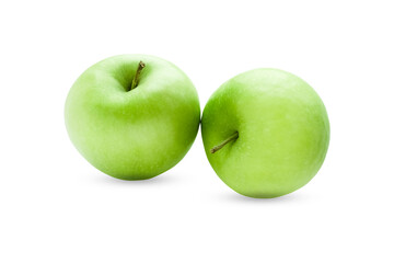 Two green apples isolated on a white background.
