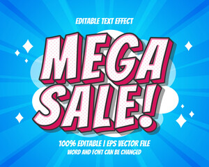Editable text effect - Mega Sale 3d pop art cartoon comic style
