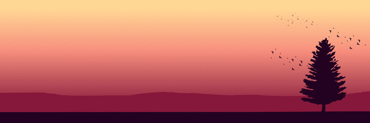 simple sunset landscape flat design vector illustration good for web banner, ads banner, tourism banner, wallpaper, background template, and adventure design backdrop