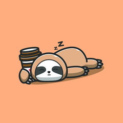 sleeping sloth hugging coffee illustration