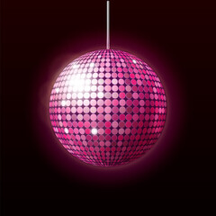 Disco Ball Night Club Dance Party Accessory Vector. Mirror Reflected Circle Glamorous Disco Ball, Nightclub Stylish Equipment. Glittering Discotheque Decoration Template Realistic 3d Illustration