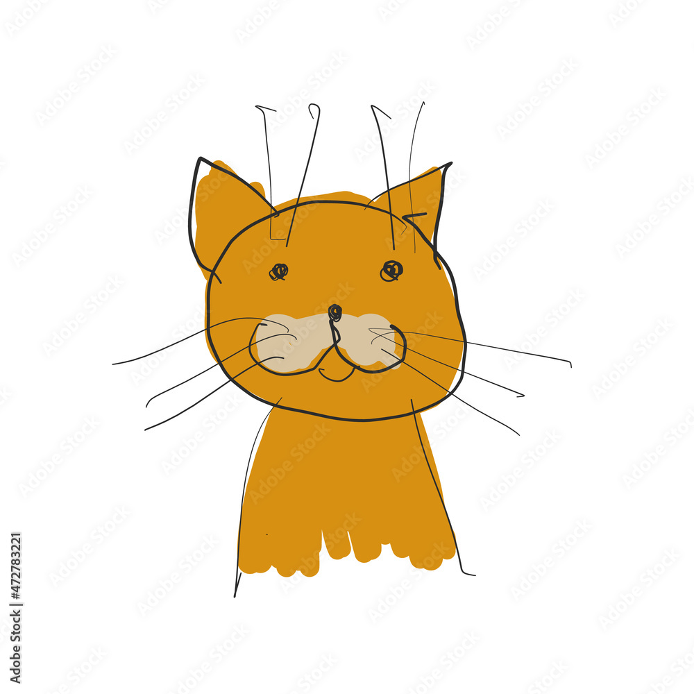 Poster ginger cat portrait. sketch for your design