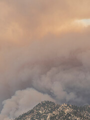 Smoke and fire clouds from wildfire at Black Mountain, Southern Sierra Nevada Mountains, California, from drought stressed forest