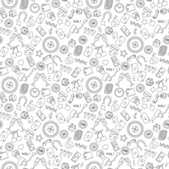 Seamless pattern on the theme of gambling and money simple contour icons on white background