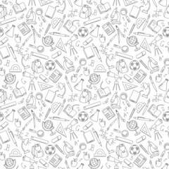 Seamless pattern on the theme of the school, a simple contour icons, dark outline on a light background