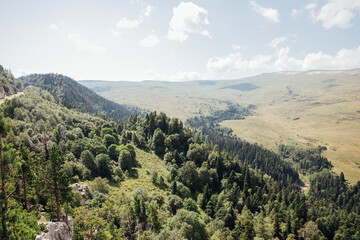 Naklejka premium beautiful landscape of mountain sky and green forest