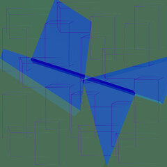 Different size outlines of parallelelepipes and blue figures.3d.