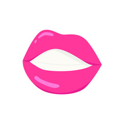 Female lips with pink lipstick isolated on white background. Vector fashion Illustration in flat style.