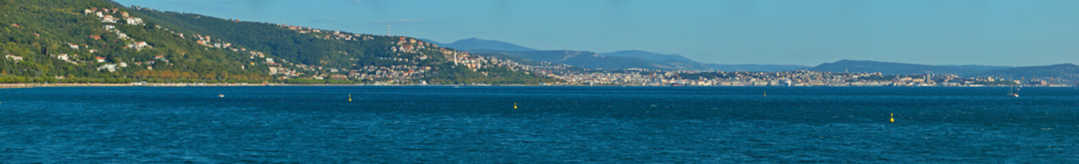 Fototapeta na wymiar Panoramic view of Trieste from Castello di Miramare in Grignano, Italy, Europe 