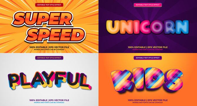 Bundle of editable text effect design vector. Set of editable text effect design. Modern editable text effect vector design