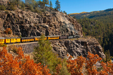 Colorado, Durango-Silverton Railroad, locomotive and cars - obrazy, fototapety, plakaty
