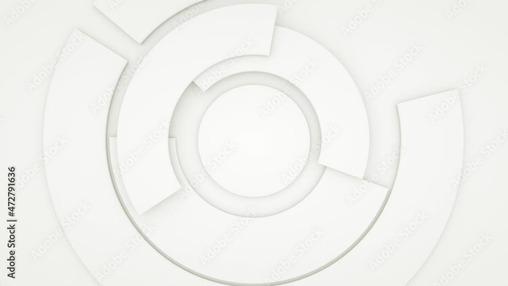 Poster generic high tech mechanical concept. clean white circle parts rotating. seamless loop. 3d rendering