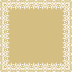 Fototapeta na wymiar Classic square white frame with arabesques and orient elements. Abstract ornament with place for text. Vintage pattern