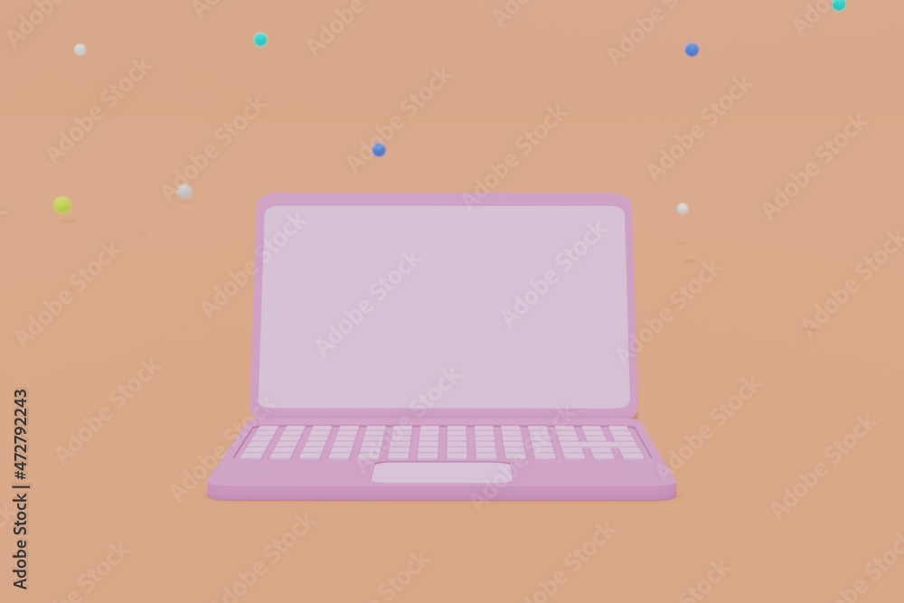 Poster minimal pink laptop computer blank screen mockup 3d rendering