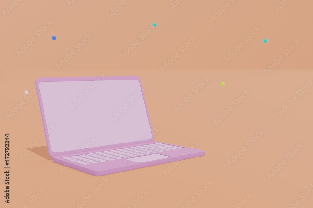 Poster minimal pink laptop computer blank screen mockup 3d rendering