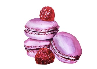Pink macaroon cakes. Watercolor illustration
