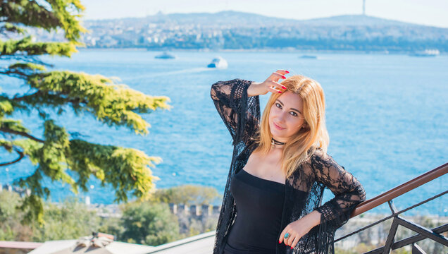 Turkish woman in Topkapi palace, oriental arabic style, vacation in Istanbul