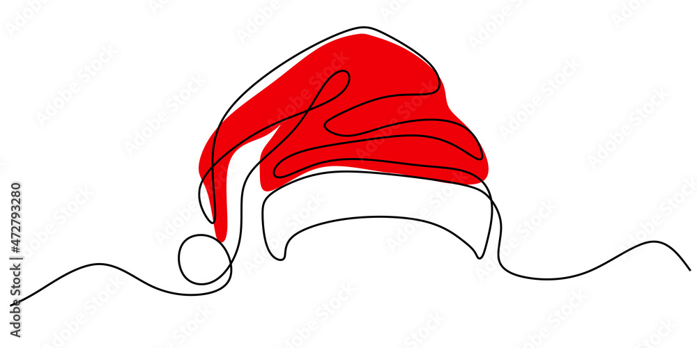 Wall mural Continuous one single line of santa claus hat isolated on white background.