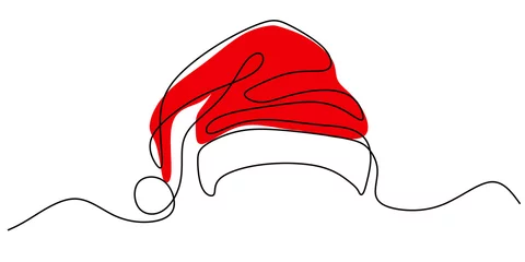 Papier Peint photo Une ligne Continuous one single line of santa claus hat isolated on white background.