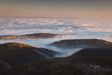 Late autumn views from the highest peak of the Karkonosze Mountains - Śnieżka.