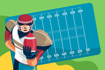 American football players are ready to start a match on  field background