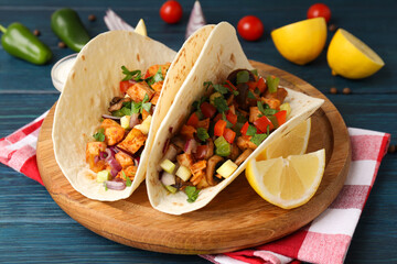 Concept of tasty food with taco close up