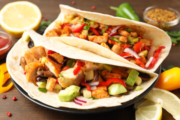 Concept of tasty food with taco close up