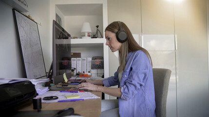 young female graphic designer working on her computer at home