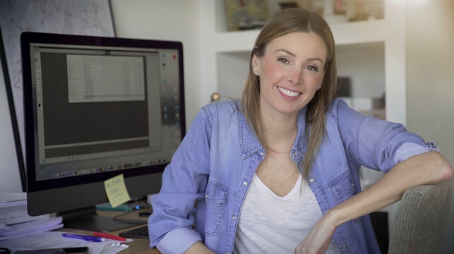young female graphic designer working on her computer in a sart-up
