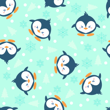 Illustration vector graphic of cute penguin seamless pattern. Good for printing on linen, fabric, textile.

